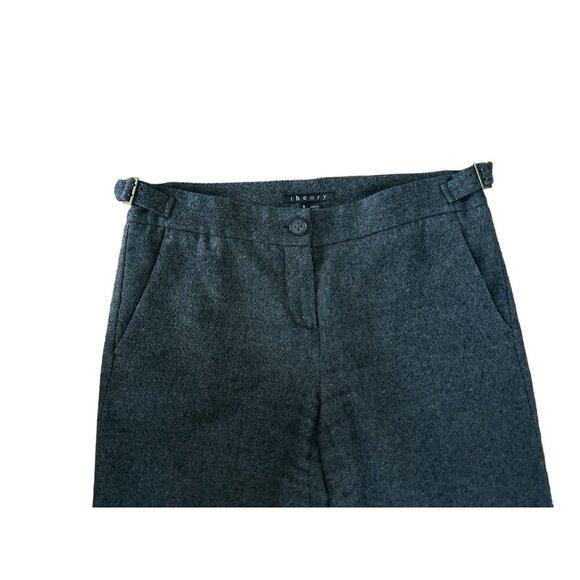 THEORY Wool Blend Trousers Heather Gray Site Buckles Wide Leg Size 8 - Picture 6 of 11